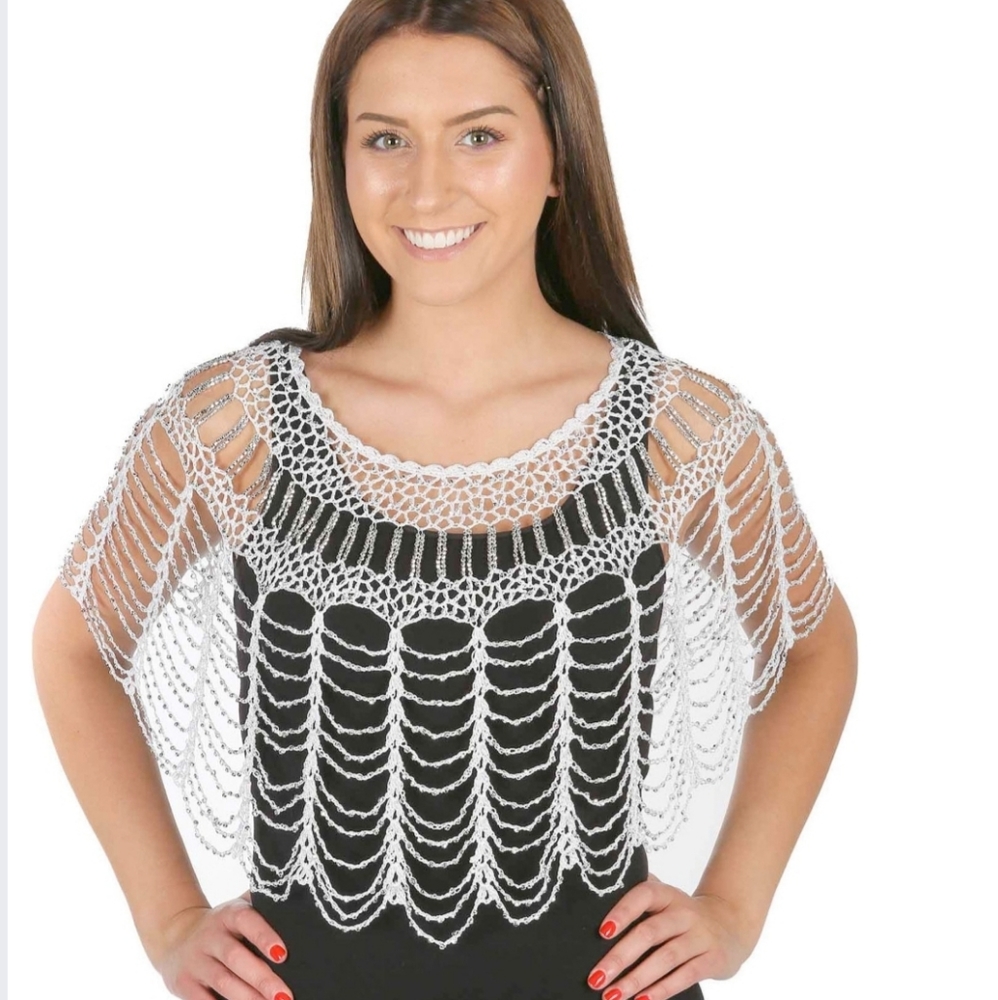 Crochet beaded poncho cape